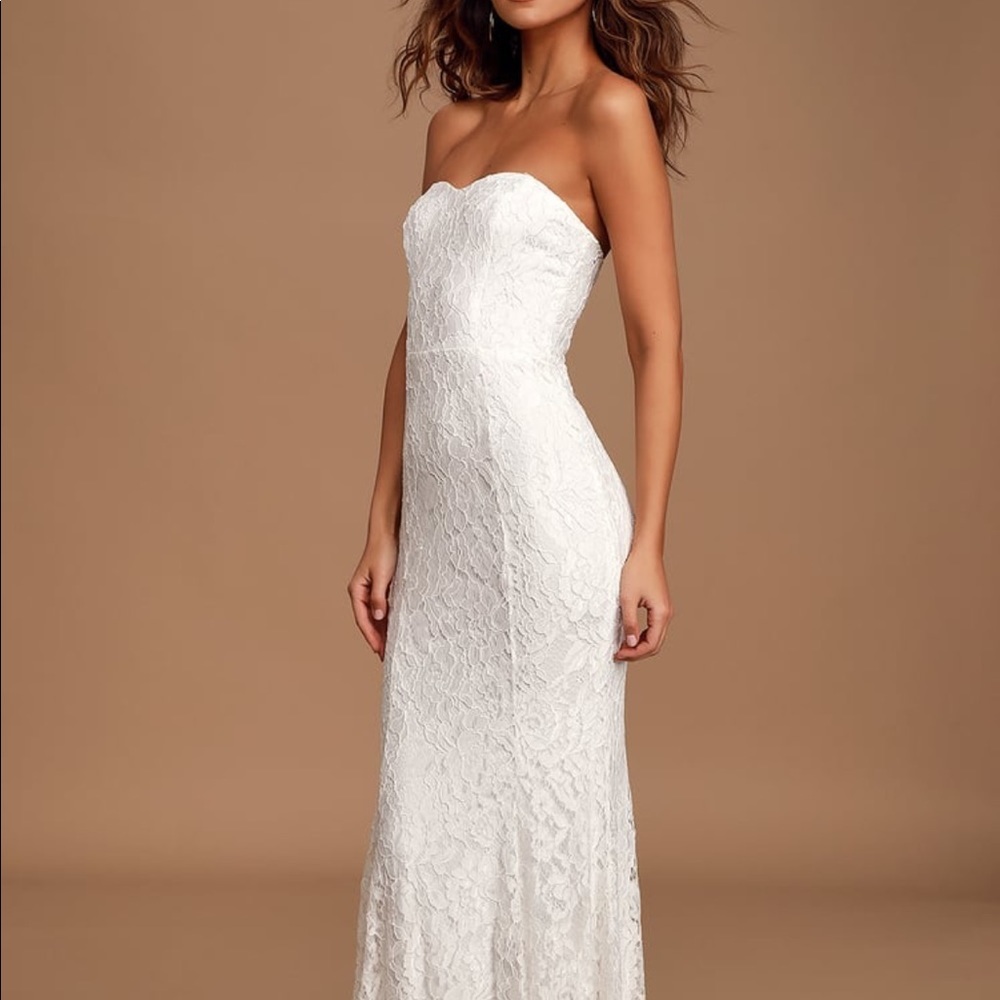 Lulus Always Be There White Lace Strapless Dress. Small